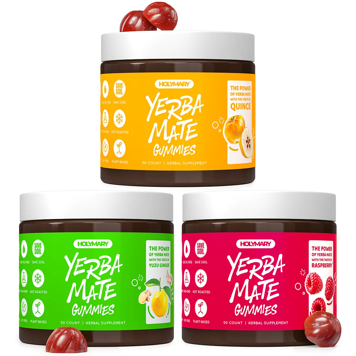 Yerba Mate Gummies - Variety Mix - 3 Jars of 50
