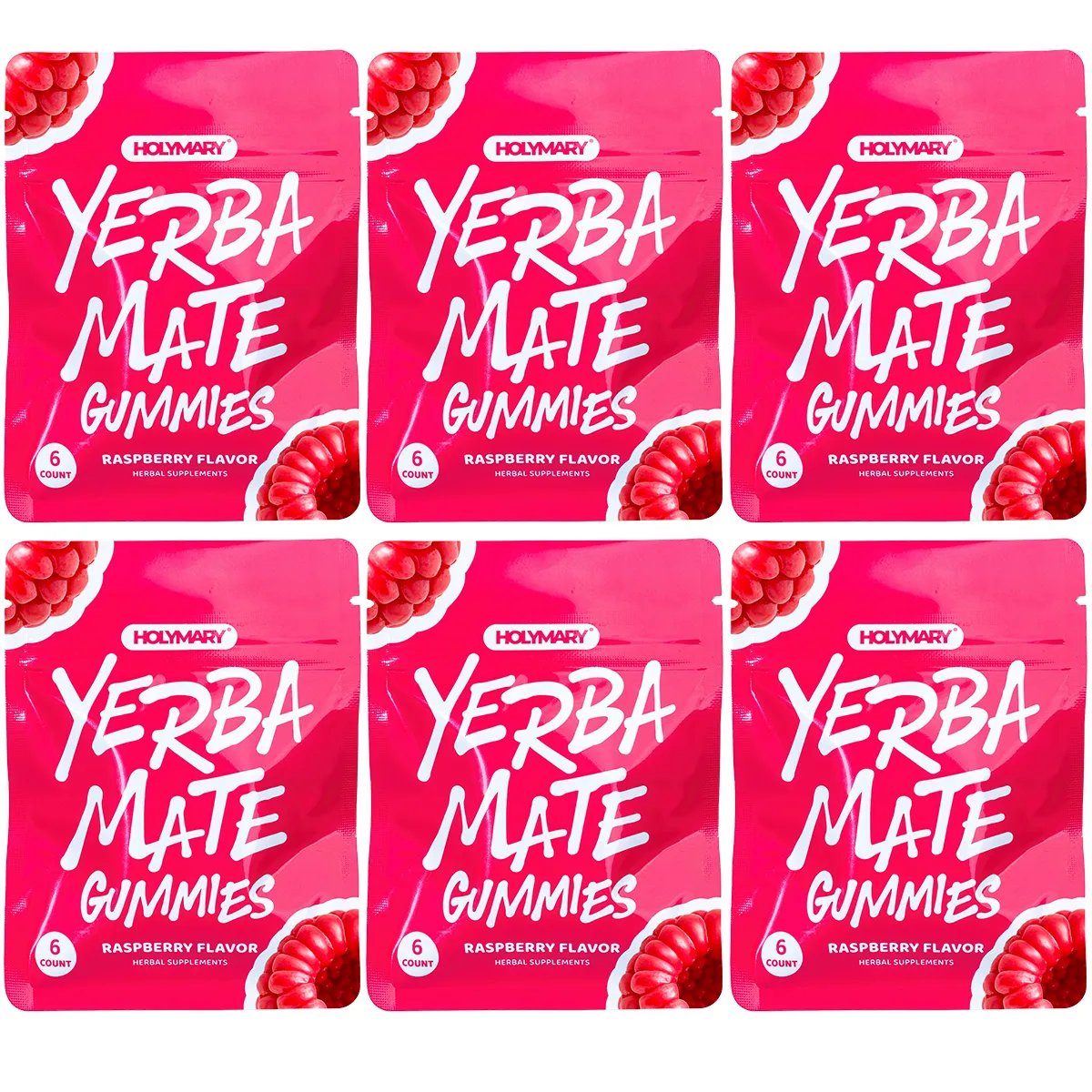 Yerba Mate Gummies - Raspberry - 6 Small Packs of 6 (36 total)
