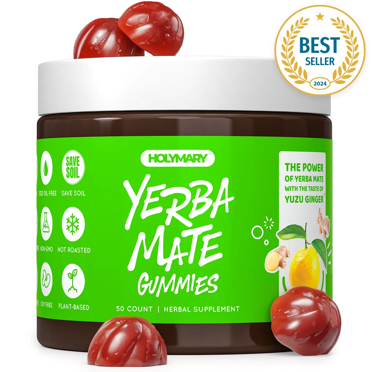 Yerba Mate Gummies - Yuzu Ginger - Jar of 50