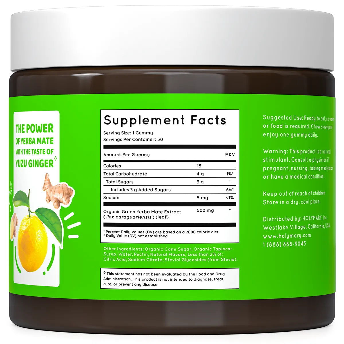 Yerba Mate Gummies - Yuzu Ginger - Jar of 50