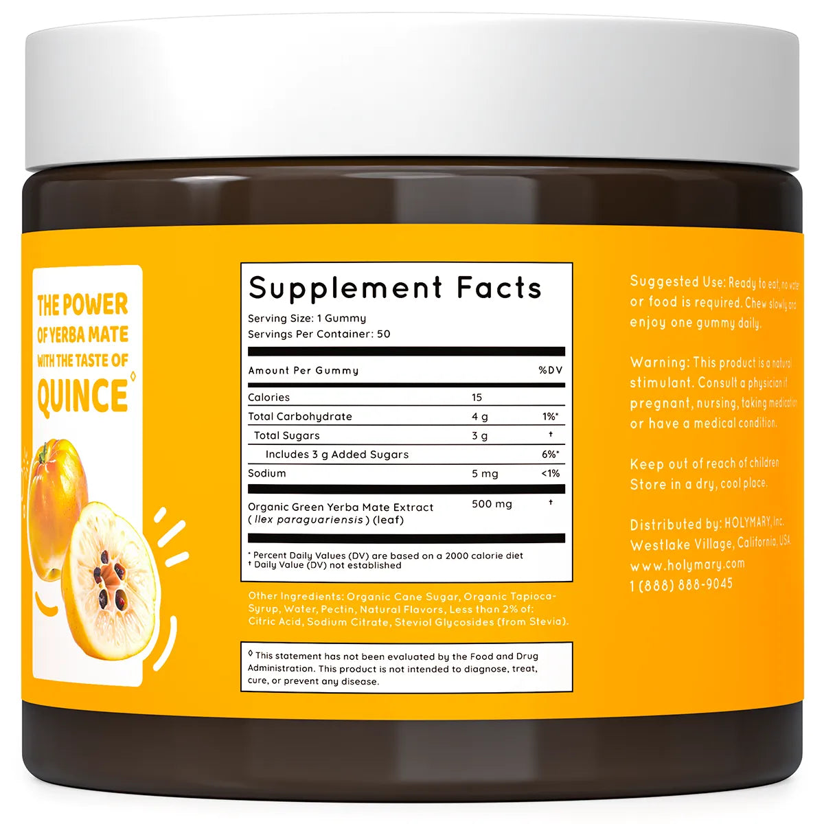 Yerba Mate Gummies - Quince Fruit - Jar of 50